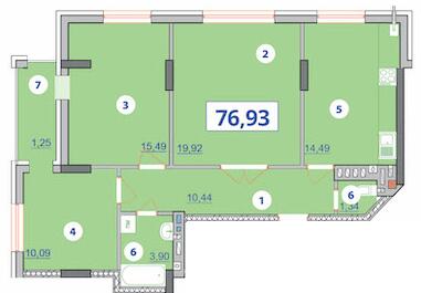 3-кімнатна 76.93 м² в ЖК Квартал Галичанка від 20 150 грн/м², Івано-Франківськ