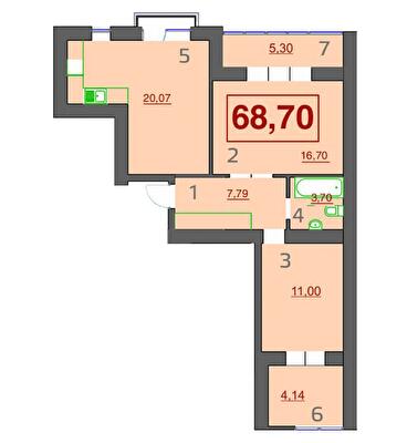 2-кімнатна 68.7 м² в ЖК Левада Дем’янів Лаз від 11 100 грн/м², Івано-Франківськ