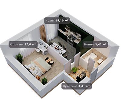 1-кімнатна 40.46 м² в ЖК Урожайний від 12 000 грн/м², Івано-Франківськ