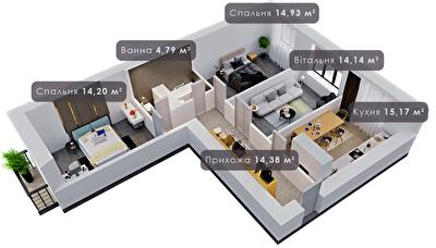3-кімнатна 78.11 м² в ЖК Урожайний від 12 000 грн/м², Івано-Франківськ
