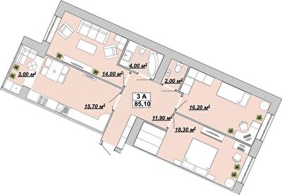 3-комнатная 85.1 м² в ЖР Княгинин от 14 000 грн/м², Ивано-Франковск