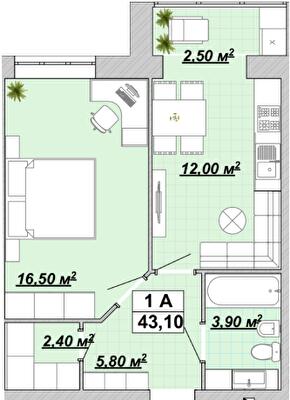 1-кімнатна 43.1 м² в ЖР Княгинин від 14 000 грн/м², Івано-Франківськ
