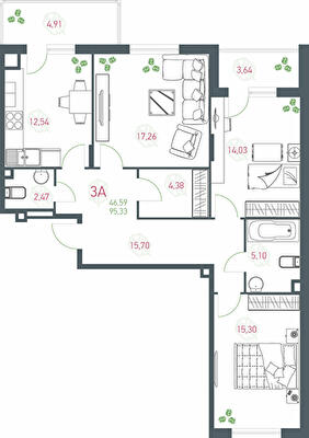 3-комнатная 95.3 м² в ЖК Озерный гай (Гатное) от 22 419 грн/м², с. Гатное