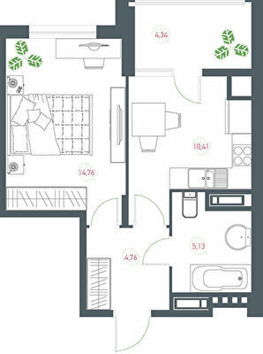 1-комнатная 39.4 м² в ЖК Озерный гай (Гатное) от 35 183 грн/м², с. Гатное