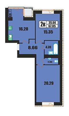 2-комнатная 67.05 м² в ЖК на ул. Панаса Мирного, 20/2 от 16 700 грн/м², Хмельницкий