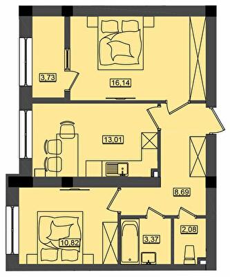 2-кімнатна 57.84 м² в ЖК Дім біля моря Premier від 18 400 грн/м², м. Южне