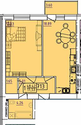 1-кімнатна 48.42 м² в ЖК Парк Морський від 17 200 грн/м², м. Южне