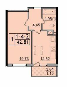 1-кімнатна 42.81 м² в ЖК П'ятдесят дев'ята Перлина від 22 350 грн/м², с. Крижанівка