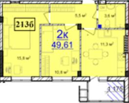 2-кімнатна 49.61 м² в ЖК Маріїнський від 14 450 грн/м², смт Великодолинське