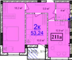 2-кімнатна 53.24 м² в ЖК Маріїнський від 14 450 грн/м², смт Великодолинське
