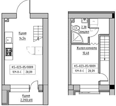 Дворівнева 28.09 м² в ЖК KEKS від 20 800 грн/м², смт Авангард