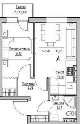 1-кімнатна 33.2 м² в ЖК KEKS від 20 800 грн/м², смт Авангард