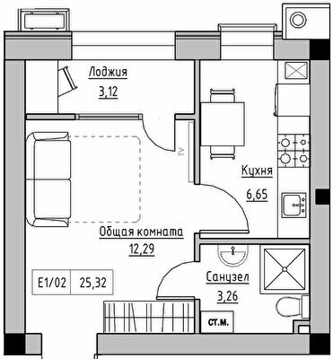 1-кімнатна 25.32 м² в ЖК KEKS від 21 950 грн/м², смт Авангард