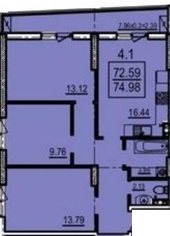 3-кімнатна 74.98 м² в Апарт-комплекс Каліпсо від 33 500 грн/м², Одеса