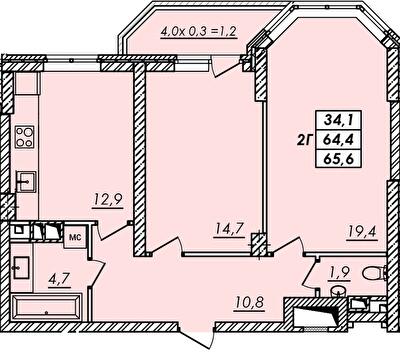 2-кімнатна 65.6 м² в ЖК RealPark від 20 450 грн/м², Одеса