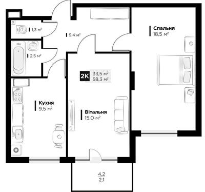 2-комнатная 58.3 м² в ЖК OBRIY3 от 28 800 грн/м², Львов