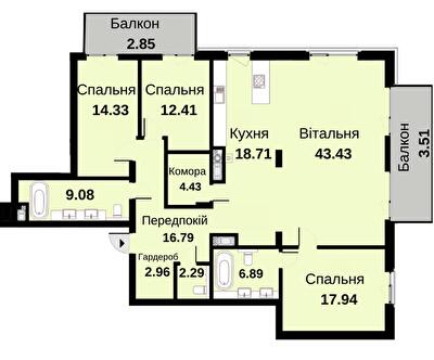 3-комнатная 155.62 м² в ЖК Княжий холл от 48 000 грн/м², Львов