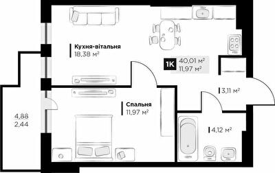 1-кімнатна 40.01 м² в ЖК PERFECT LIFE від 23 400 грн/м², м. Винники