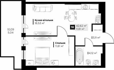 1-кімнатна 42.62 м² в ЖК PERFECT LIFE від 23 400 грн/м², м. Винники