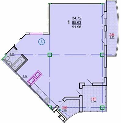 1-комнатная 91.96 м² в ЖК the first capital residence от 57 200 грн/м², Харьков