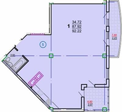1-комнатная 92.22 м² в ЖК the first capital residence от 57 200 грн/м², Харьков
