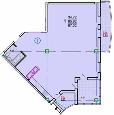 1-комнатная 97.32 м² в ЖК the first capital residence от 57 200 грн/м², Харьков