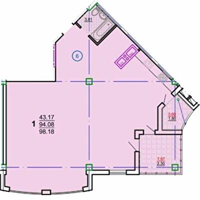 1-комнатная 98.18 м² в ЖК the first capital residence от 57 200 грн/м², Харьков