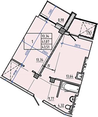 1-комнатная 43.51 м² в ЖК Авиационный от 41 000 грн/м², Харьков