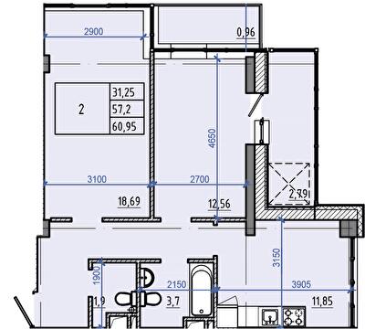 2-кімнатна 60.95 м² в ЖК Авиаційний від 41 000 грн/м², Харків