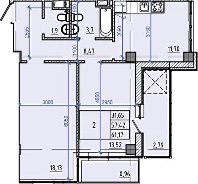 2-кімнатна 61.17 м² в ЖК Авиаційний від 41 000 грн/м², Харків