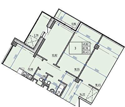 3-кімнатна 85.43 м² в ЖК Авиаційний від 40 000 грн/м², Харків