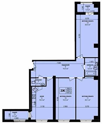 3-кімнатна 107.2 м² в ЖК Манхетен від 25 650 грн/м², Харків