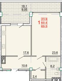 1-комнатная 69.5 м² в КД Leonardo town от 57 450 грн/м², Харьков