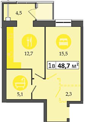 1-комнатная 48.7 м² в ЖК Днепровская Брама 2 от 19 100 грн/м², пгт Слобожанское