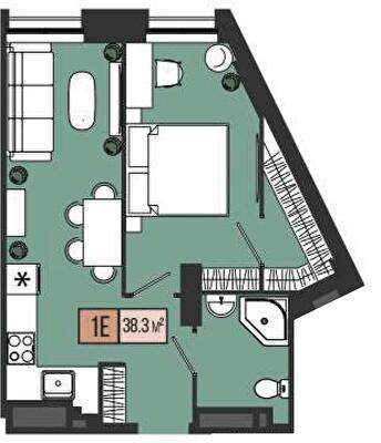 1-комнатная 38.3 м² в ЖК Mont Blan от 32 200 грн/м², Днепр