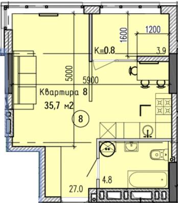 1-комнатная 35.7 м² в ЖК Затишний-2 от 28 750 грн/м², Днепр