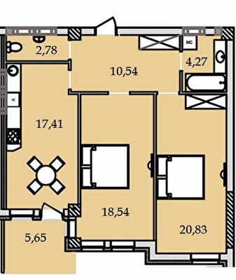 2-комнатная 78.52 м² в ЖК Premier Tower от 31 700 грн/м², Винница