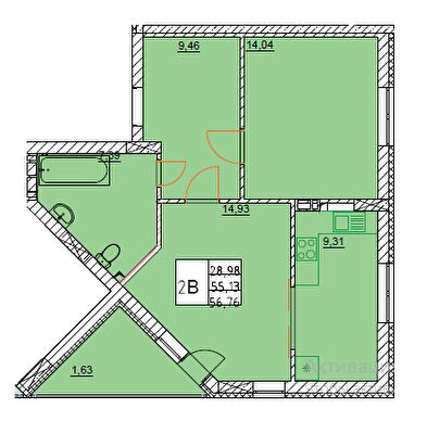 2-комнатная 56.76 м² в ЖК River Port от 27 950 грн/м², г. Ирпень