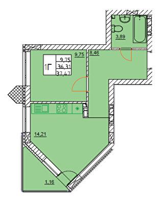 1-комнатная 37.47 м² в ЖК River Port от 29 100 грн/м², г. Ирпень
