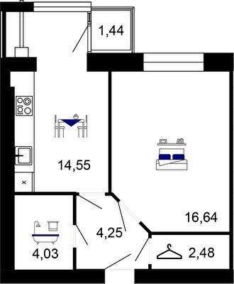 1-комнатная 43.39 м² в ЖК Семейный комфорт от 18 000 грн/м², Винница