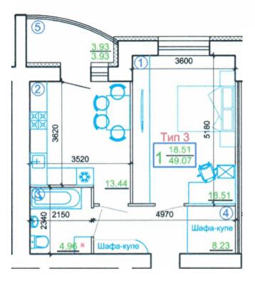 1-комнатная 49.07 м² в Мкрн Академический от 22 450 грн/м², Винница
