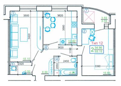 2-комнатная 68.18 м² в Мкрн Академический от 19 850 грн/м², Винница