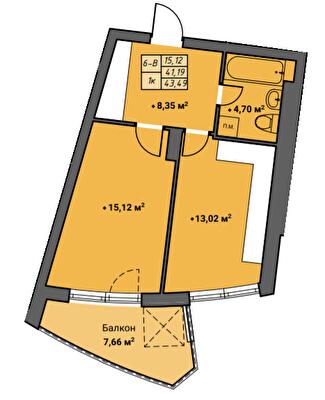 1-комнатная 43.49 м² в ЖК Amber Park от 18 650 грн/м², Ровно