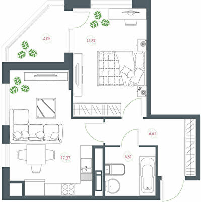 1-комнатная 47.25 м² в ЖК Озерный гай (Гатное) от 31 584 грн/м², с. Гатное