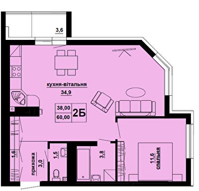 1-комнатная 60 м² в ЖК Варшавський мікрорайон от 16 300 грн/м², Тернополь