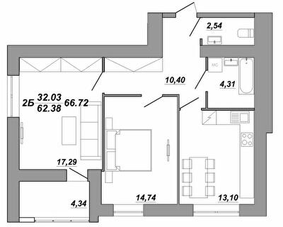 2-кімнатна 66.72 м² в ЖК Рідний Дім від 14 500 грн/м², Тернопіль