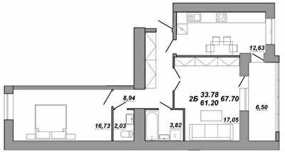 2-кімнатна 67.7 м² в ЖК Рідний Дім від 14 500 грн/м², Тернопіль