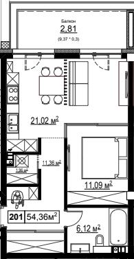 1-кімнатна 54.36 м² в КК Chateau Grand від 65 456 грн/м², Одеса