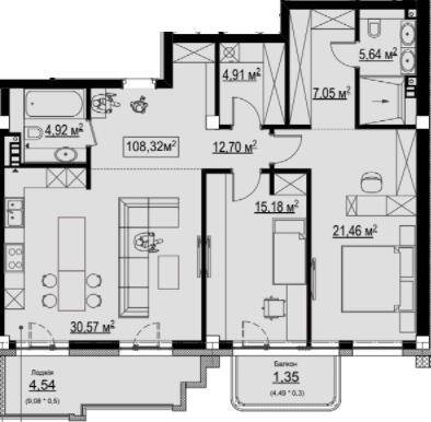 2-кімнатна 108.88 м² в КК Chateau Grand від 57 820 грн/м², Одеса