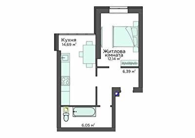 1-комнатная 39.06 м² в Клубная резиденция O`Club от 32 695 грн/м², с. Крюковщина